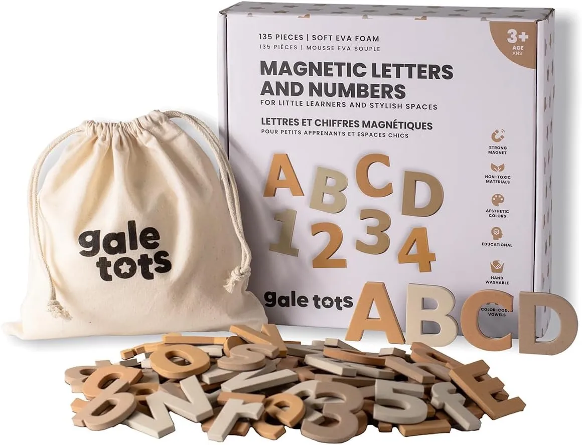 Magnetic Letters and Numbers - 135 PCS Alphabet Magnets in Soft Foarm - Magnetic Alphabet Letters in Neutral Colors - Fridge Magnet Letters for Kids