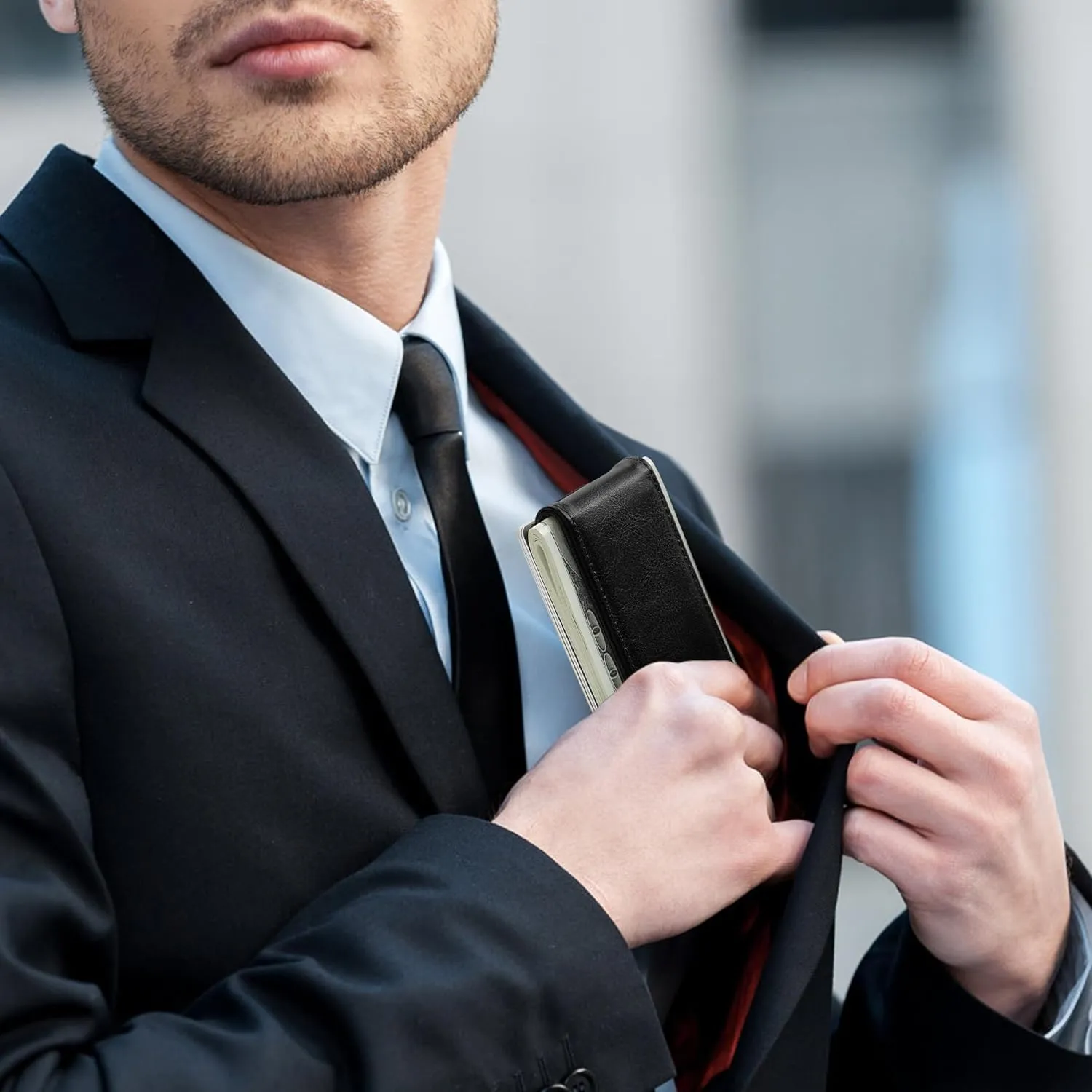 Magnetic Money Clip for Men Leather Money Clip with elastic band Slim Money Clip Holds 5 credit card and10 Bills