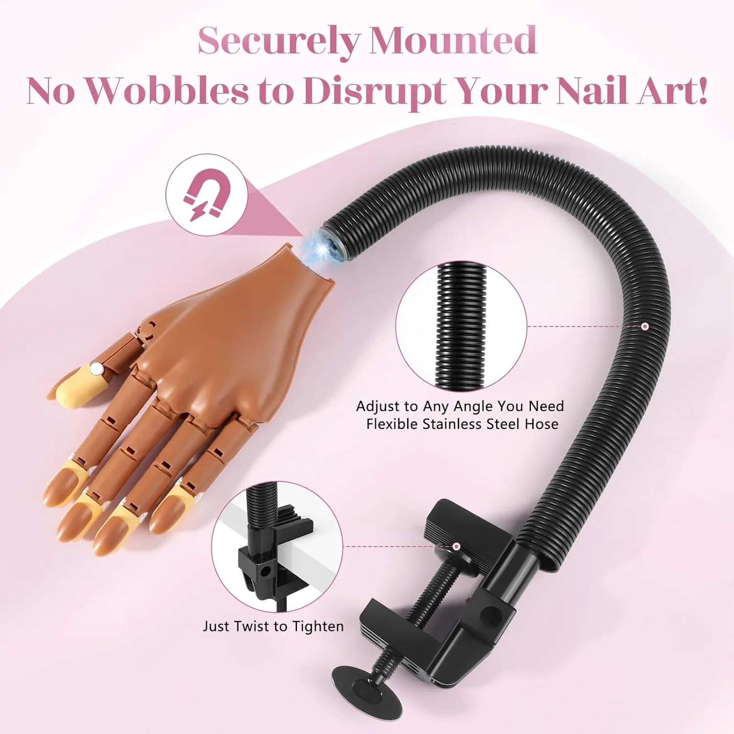 Magnetic Practice Hand for Acrylic Nails: Flexible Fake Hand Manicure Training Hand with Strengthen Nail Tips - Mannequin Hand with 100PCS Replacement Tips