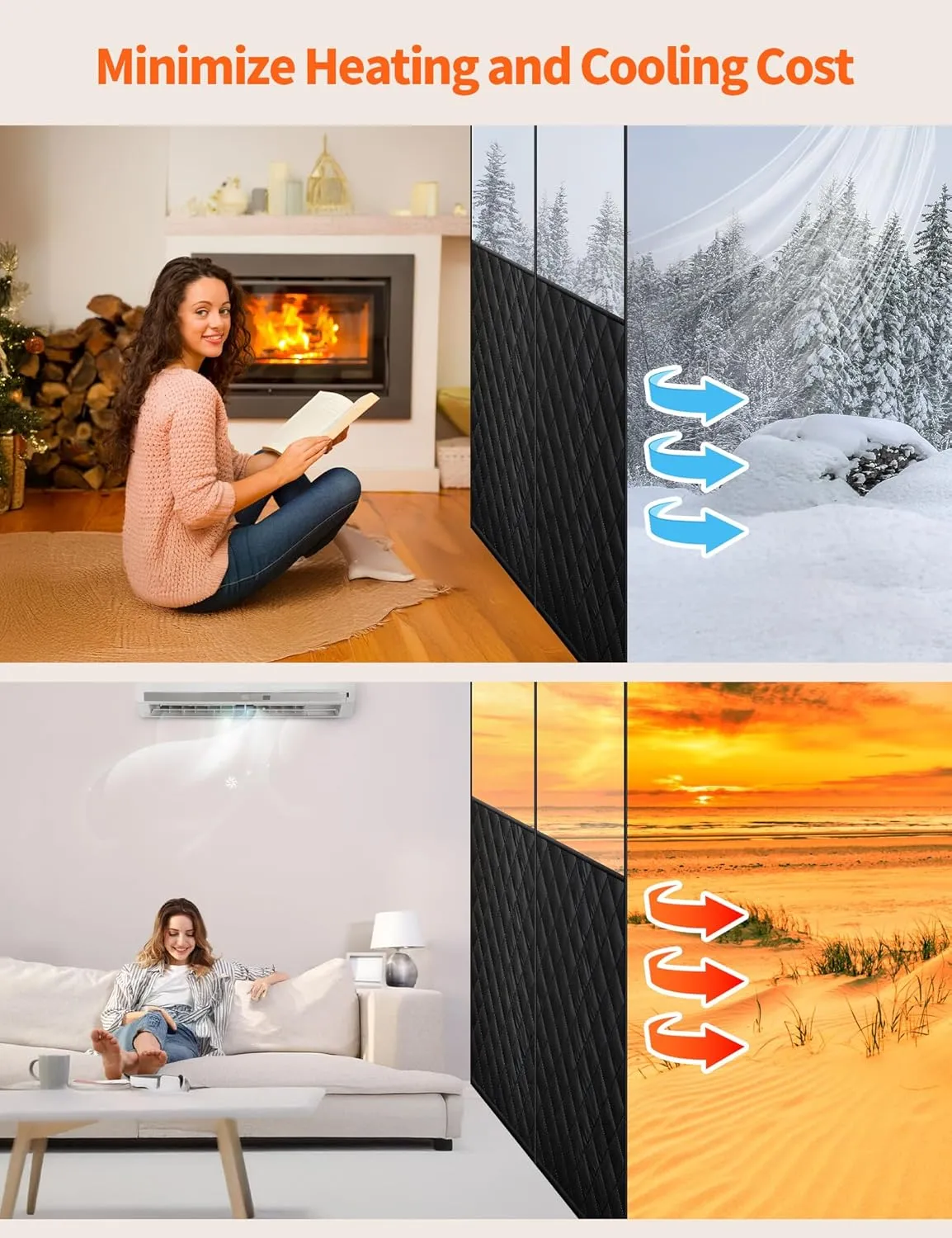 Magnetic Thermal Insulated Curtain for 72" x 80" Doors, Visible Door Cover for Heat Insulation, Magnetic Closure Thick Blanket for Doorway to Keep Warm in Winter Cool in Summer
