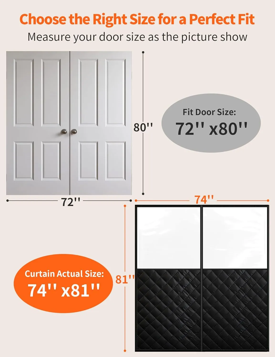 Magnetic Thermal Insulated Curtain for 72" x 80" Doors, Visible Door Cover for Heat Insulation, Magnetic Closure Thick Blanket for Doorway to Keep Warm in Winter Cool in Summer