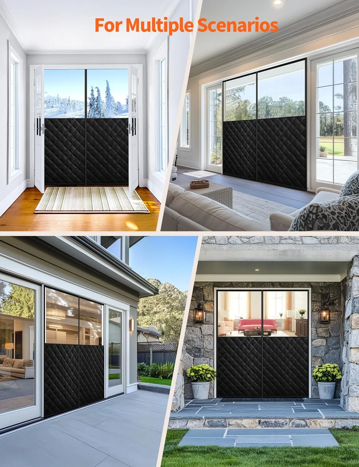 Magnetic Thermal Insulated Curtain for 72" x 80" Doors, Visible Door Cover for Heat Insulation, Magnetic Closure Thick Blanket for Doorway to Keep Warm in Winter Cool in Summer