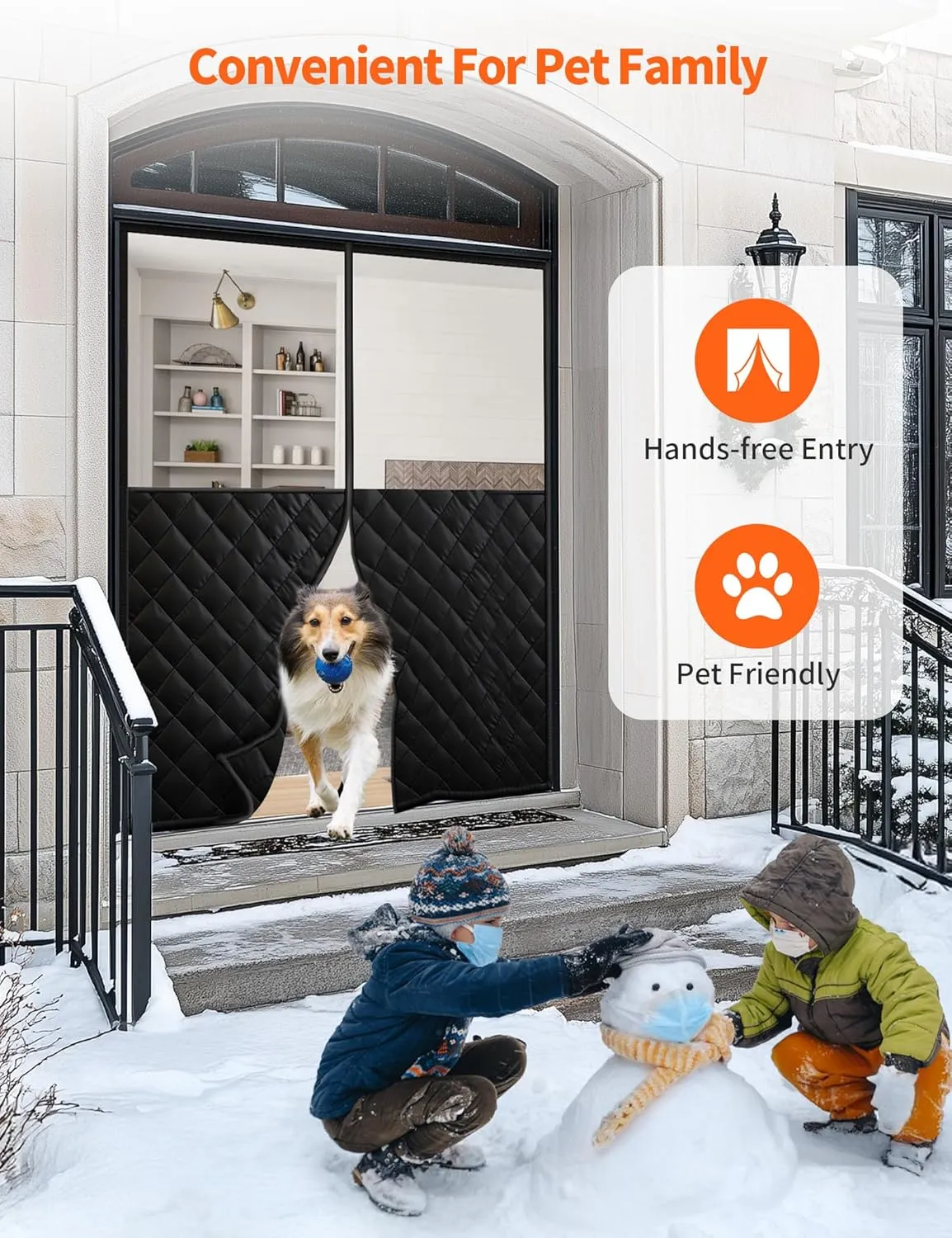 Magnetic Thermal Insulated Curtain for 72" x 80" Doors, Visible Door Cover for Heat Insulation, Magnetic Closure Thick Blanket for Doorway to Keep Warm in Winter Cool in Summer