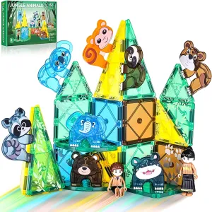 Magnetic Tiles Set, Magnet Blocks Building Toys, Safari Animals Magnetictile for Toddler 3-5, Assembly 3D Structure Jungle & Forest Theme, STEM Learning Toy for Kids Girls,Boys Age 3 4 5 6 7