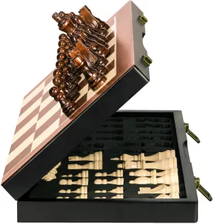 Magnetic Wooden Chess Set 15" Unique Chess Board Game with Chess Pieces Storage Slots, Tournament Portable Folding Travel Chess Sets for Kids Adults Beginner and Pros, 2 Extra Queens