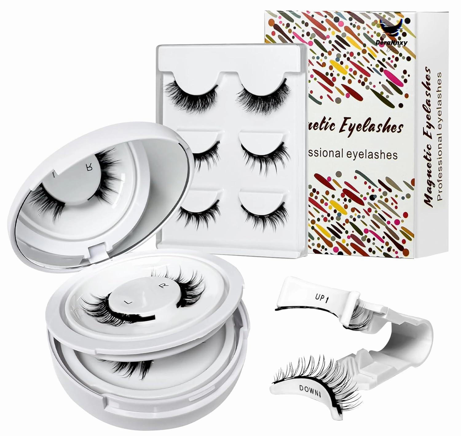 Magnetic Eyelashes 5 Pairs of Reusable Magnetic Eyelashes with Applicator No Glue Eyelashes Easy to put on and Remove (White)