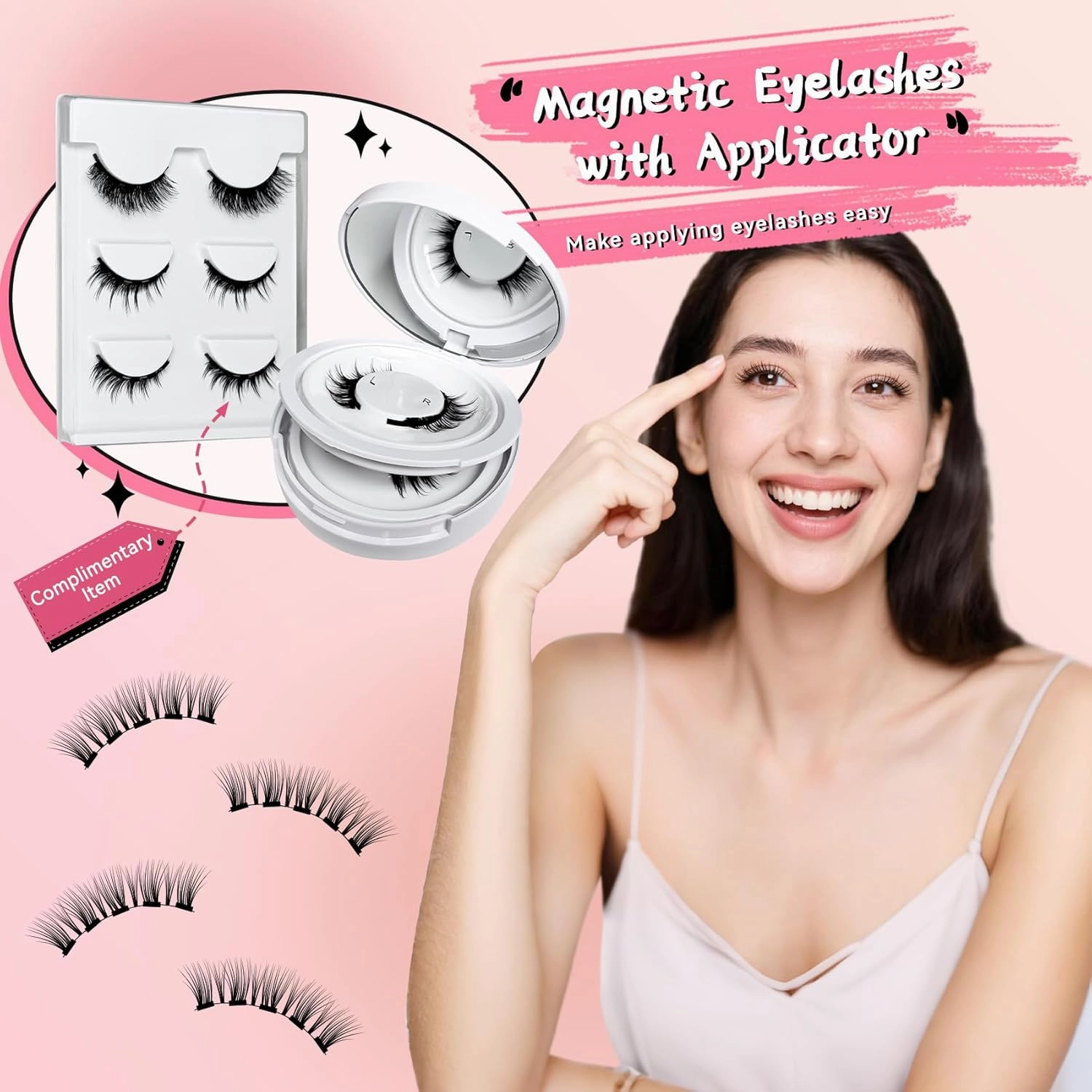 Magnetic Eyelashes 5 Pairs of Reusable Magnetic Eyelashes with Applicator No Glue Eyelashes Easy to put on and Remove (White)