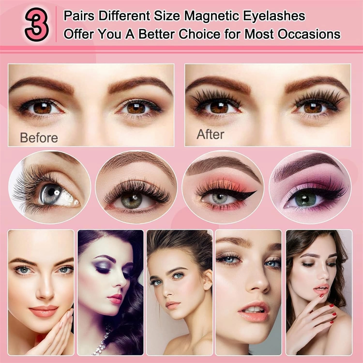 Magnetic Eyelashes, Magnetic Eyelashes with Applicator, Double Sided Magnetic Eyelashes, Reusable Self Adhesive Eyelashes, Soft Magnets False Eyelashes, Easy to Wear (Simple)