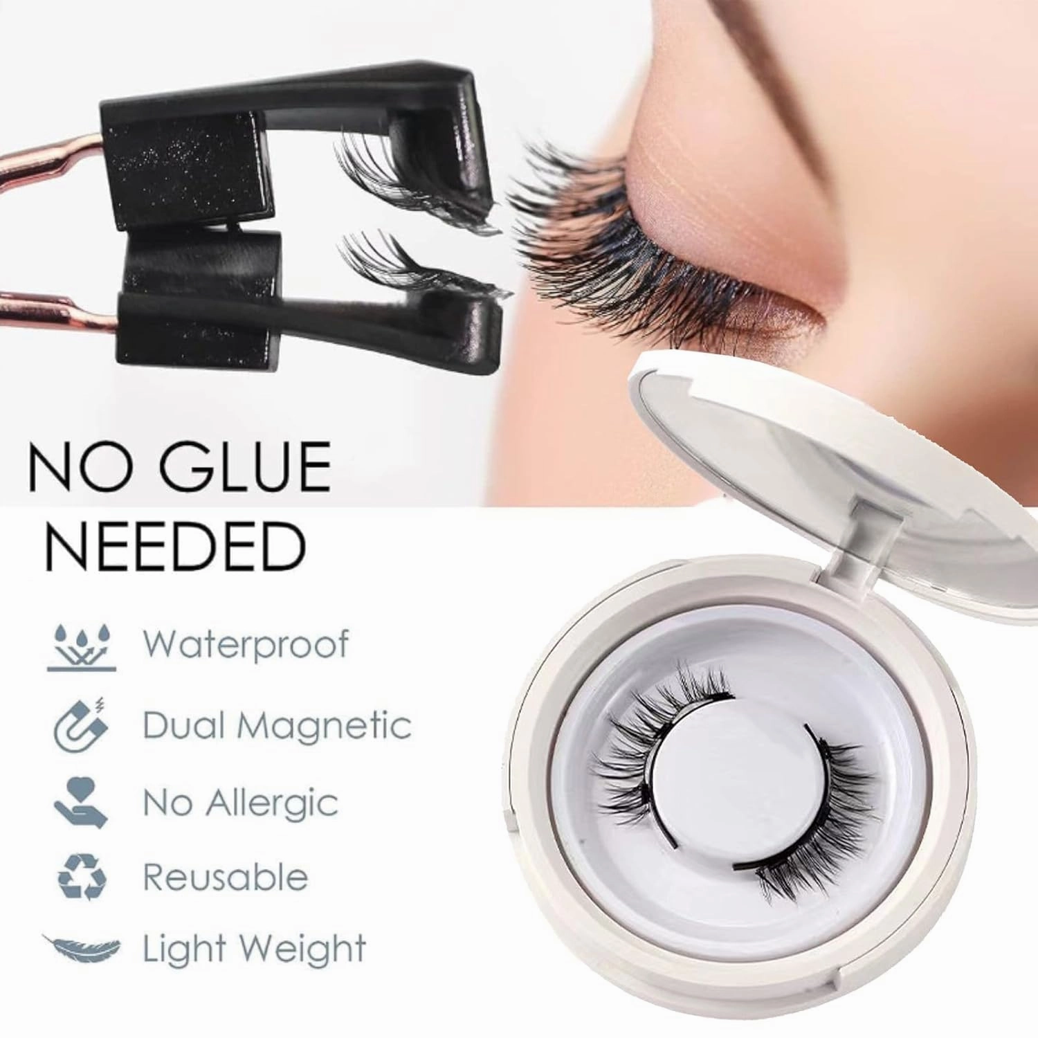 Magnetic Eyelashes, Magnetic Eyelashes with Applicator, Double Sided Magnetic Eyelashes, Reusable Self Adhesive Eyelashes, Soft Magnets False Eyelashes, Easy to Wear (Simple)