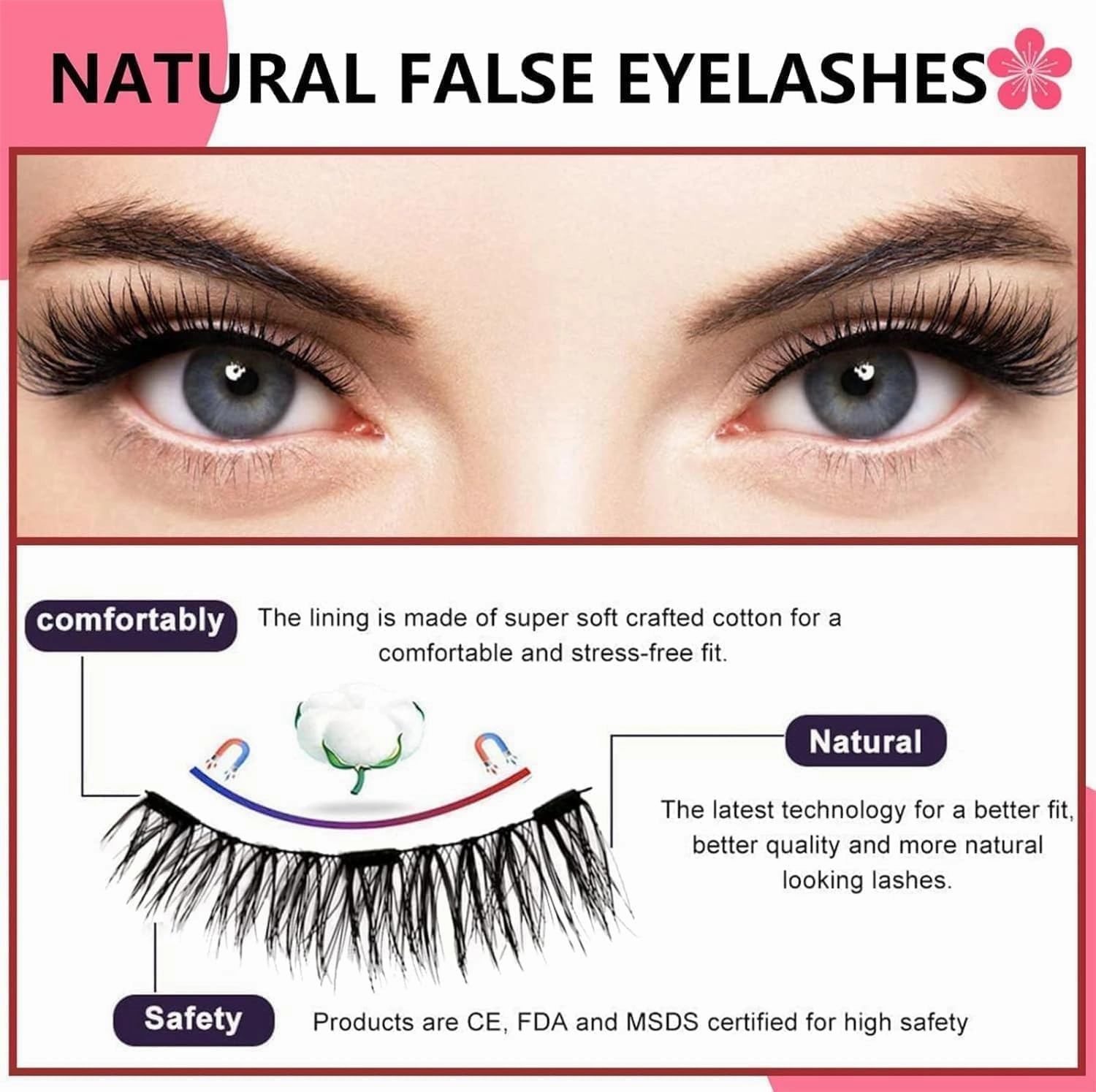 Magnetic Eyelashes, Magnetic Eyelashes with Applicator, Double Sided Magnetic Eyelashes, Reusable Self Adhesive Eyelashes, Soft Magnets False Eyelashes, Easy to Wear (Simple)