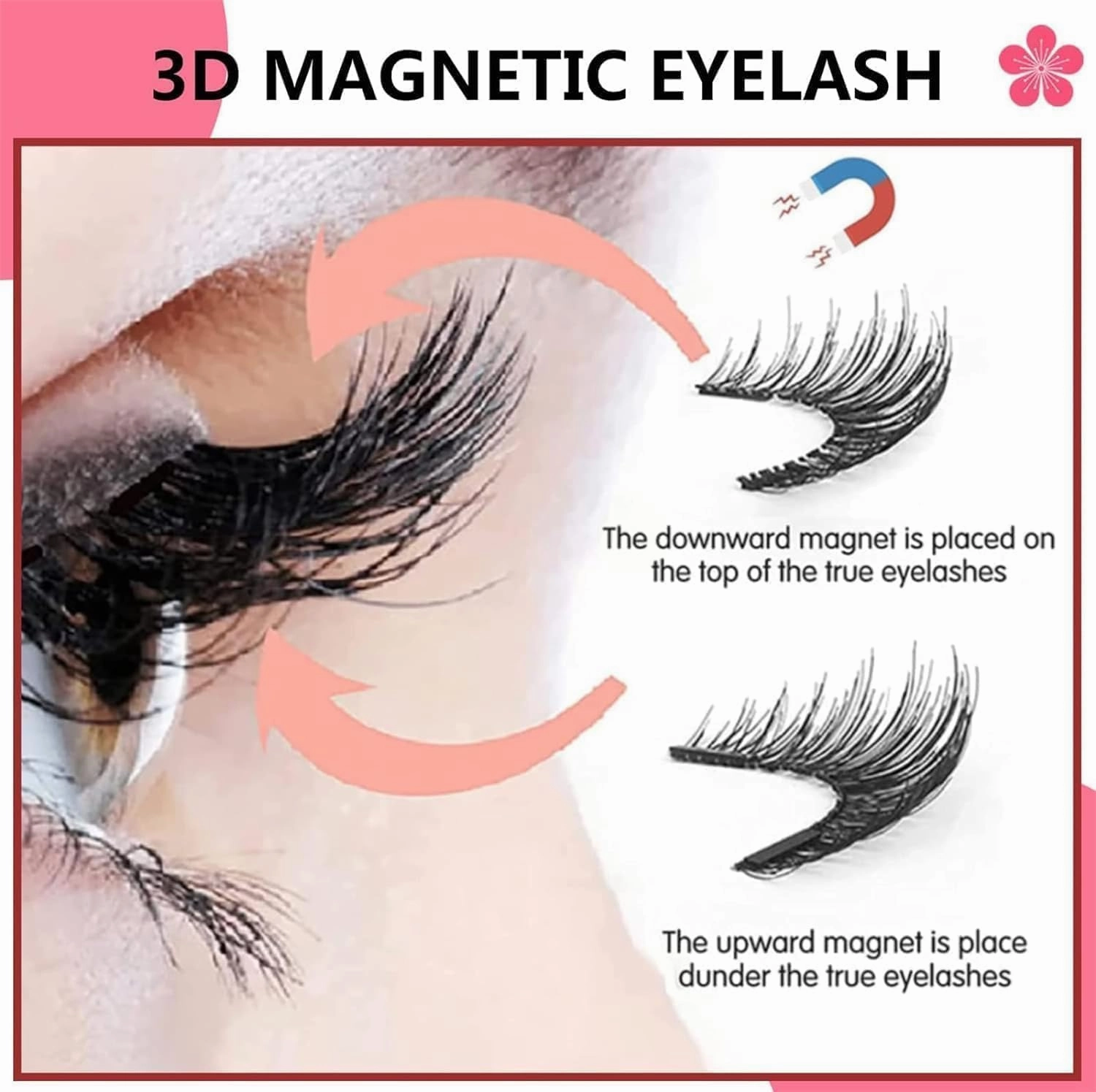 Magnetic Eyelashes, Magnetic Eyelashes with Applicator, Double Sided Magnetic Eyelashes, Reusable Self Adhesive Eyelashes, Soft Magnets False Eyelashes, Easy to Wear (Simple)