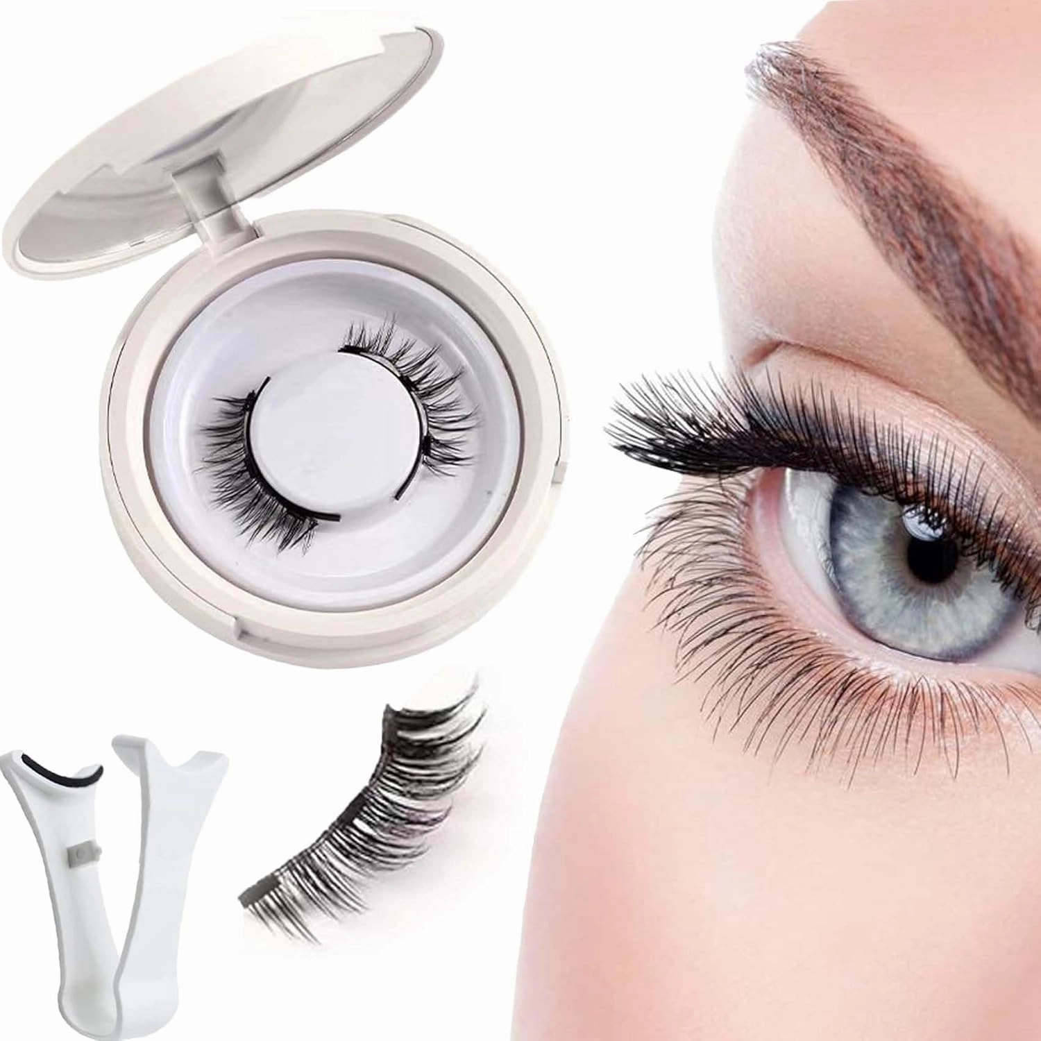 Magnetic Eyelashes, Magnetic Eyelashes with Applicator, Double Sided Magnetic Eyelashes, Reusable Self Adhesive Eyelashes, Soft Magnets False Eyelashes, Easy to Wear (Simple)