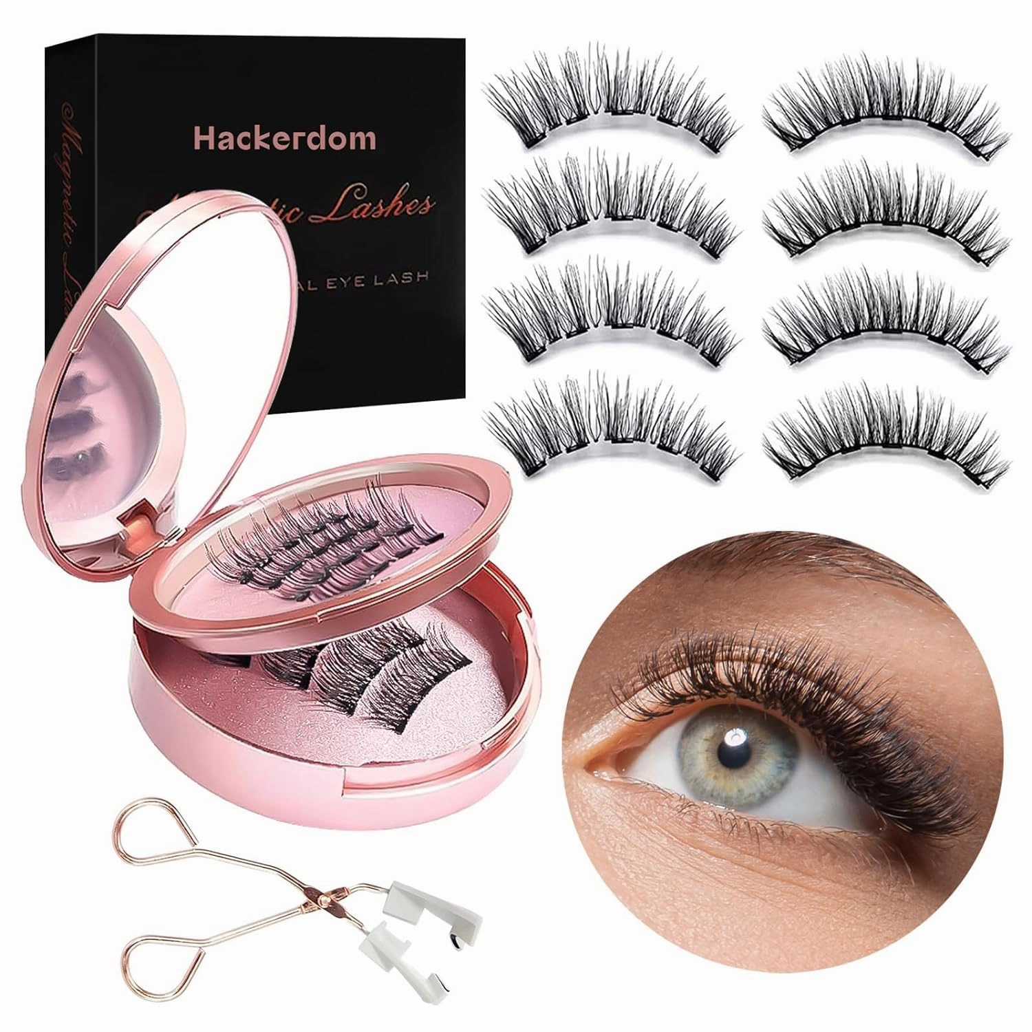 Magnetic Eyelashes, Reusable Magnetic Lashes with Applicator Natural Look, Easy to Wear & No Glue Needed, 4 Pairs