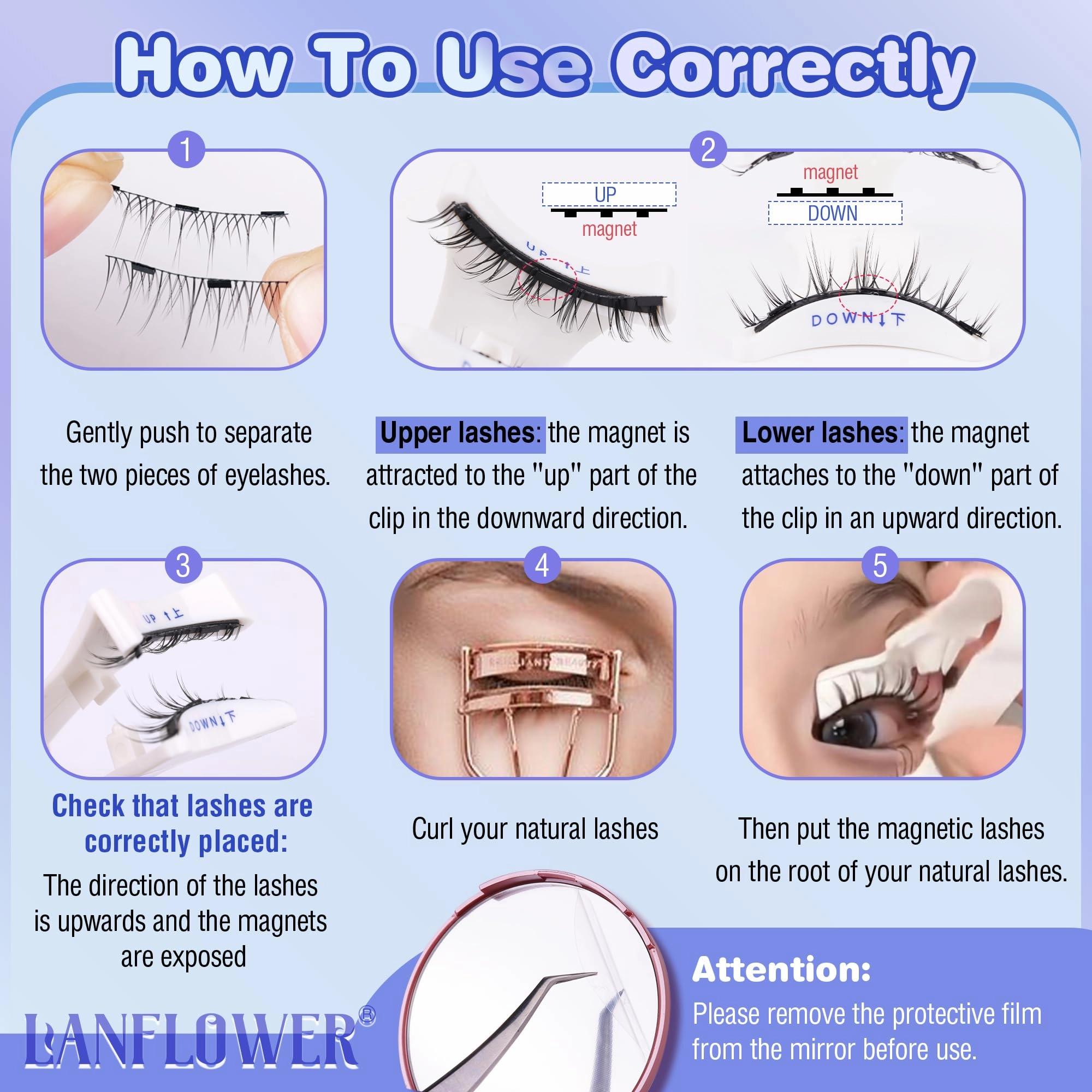 Magnetic Eyelashes with Applicator Reusable Natural Look Magnetic Eyelashes without Eyeliner No Glue Needed Lashes with Magnets Cat Eye False Eyelashes by Lanflower