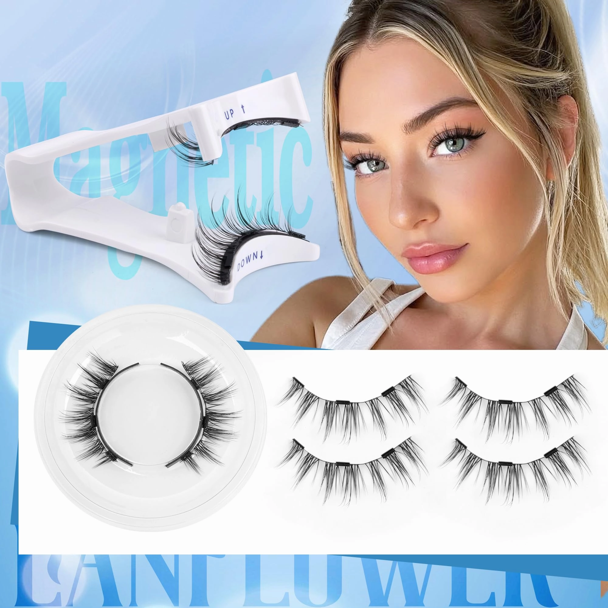 Magnetic Eyelashes with Applicator Reusable Natural Look Magnetic Eyelashes without Eyeliner No Glue Needed Lashes with Magnets Cat Eye False Eyelashes by Lanflower