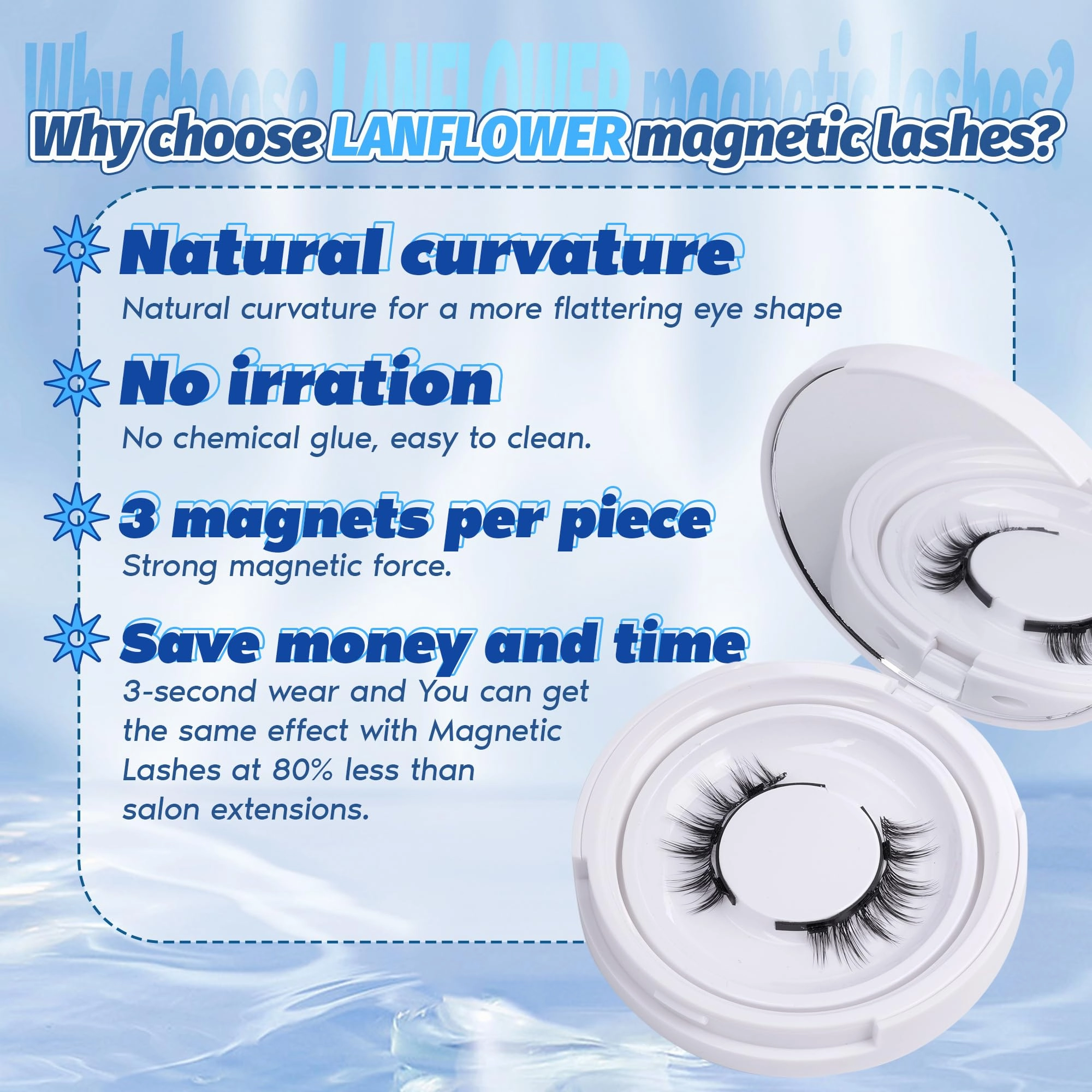 Magnetic Eyelashes with Applicator Reusable Natural Look Magnetic Eyelashes without Eyeliner No Glue Needed Lashes with Magnets Cat Eye False Eyelashes by Lanflower