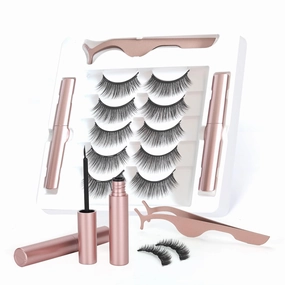 Magnetic eyelashes with eyeliner (5 pairs), is simple and convenient to wear, can be reused, glue-free, and can be used longer with 2 eyeliners (Naturally long style)