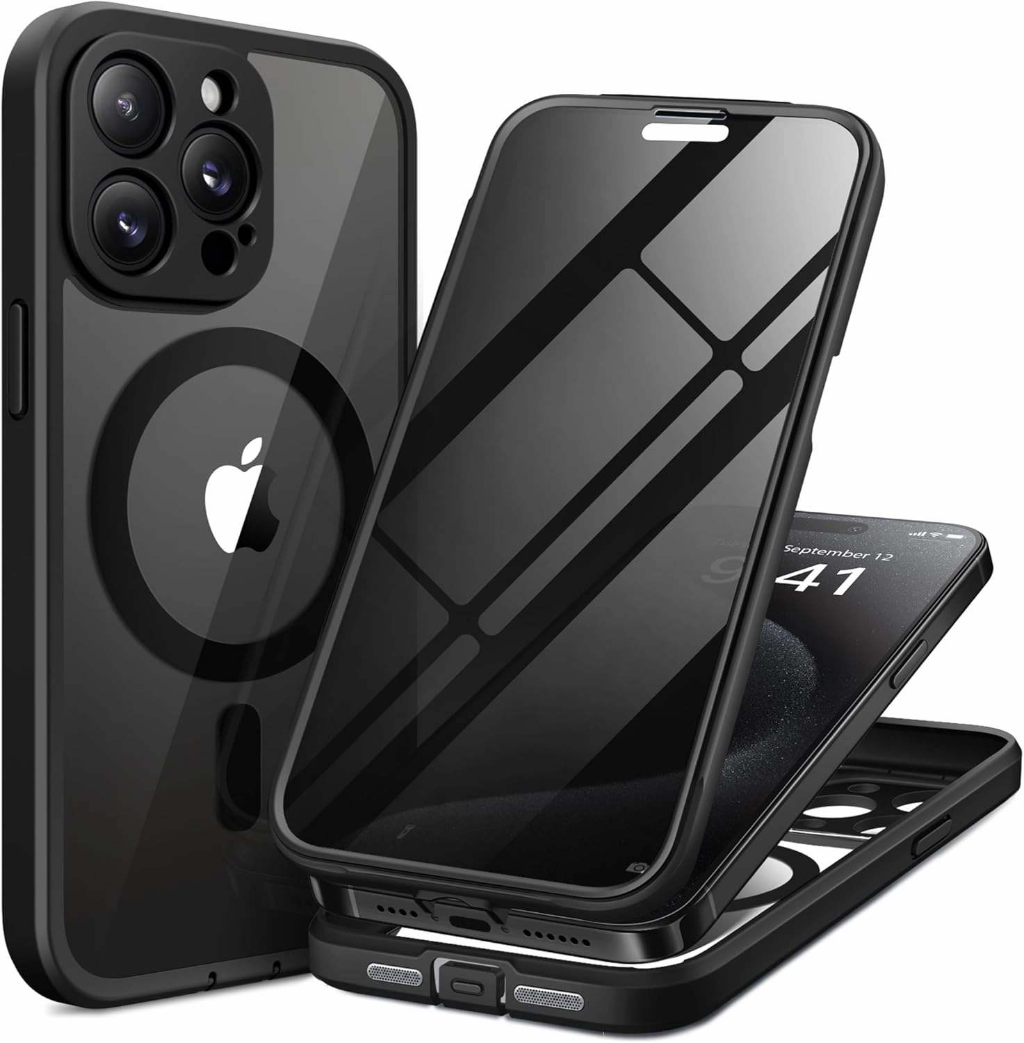 Magnetic for iPhone 15 Pro Max Case, Compatible with MagSafe, Built-in Privacy Screen Protector and Camera Protection, Anti Spy Full Body Dustproof Shockproof Hard Phone Case 6.7", Black