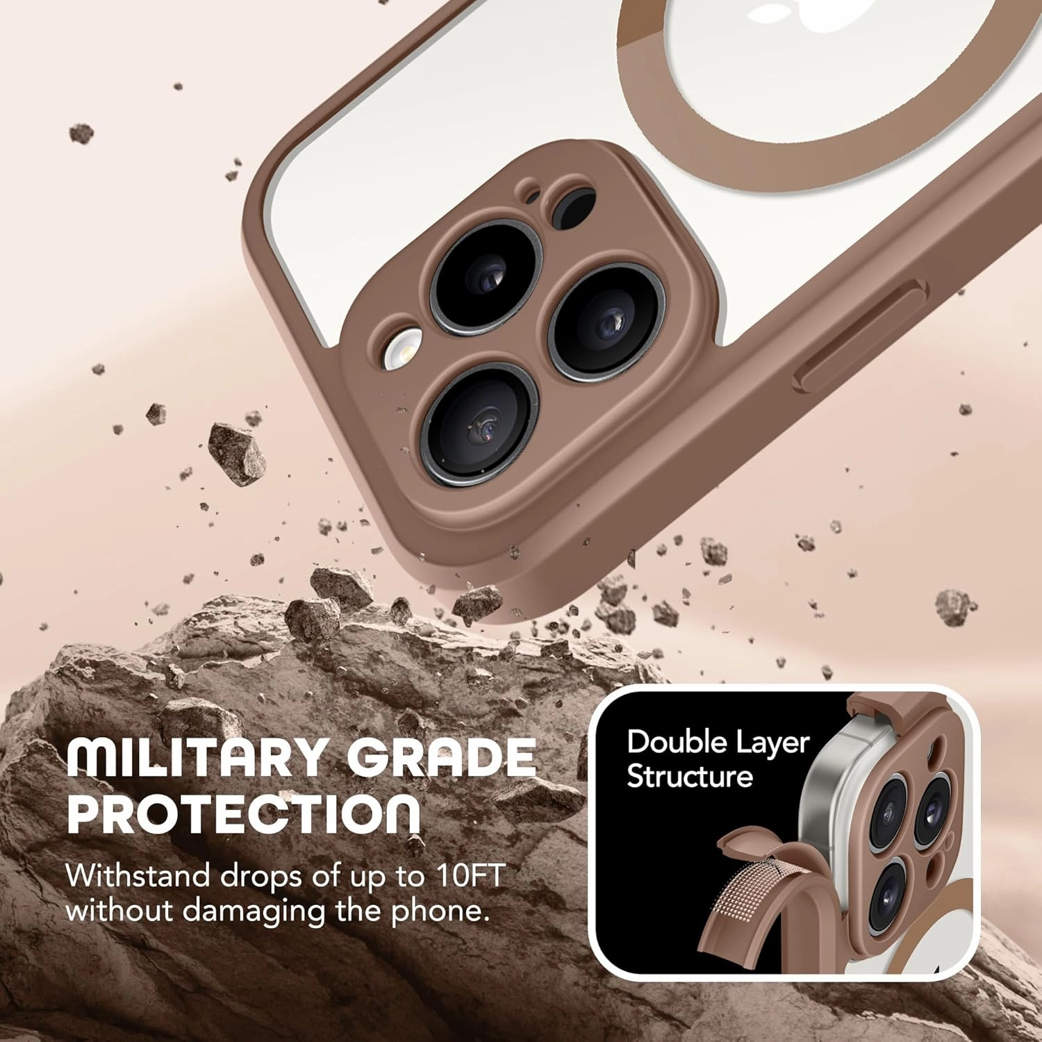 Magnetic for iPhone 15 Pro Max Case, Compatible with MagSafe, Built-in Privacy Screen Protector and Camera Protection, Anti Spy Full Body Dustproof Shockproof Hard Phone Case 6.7", Brown
