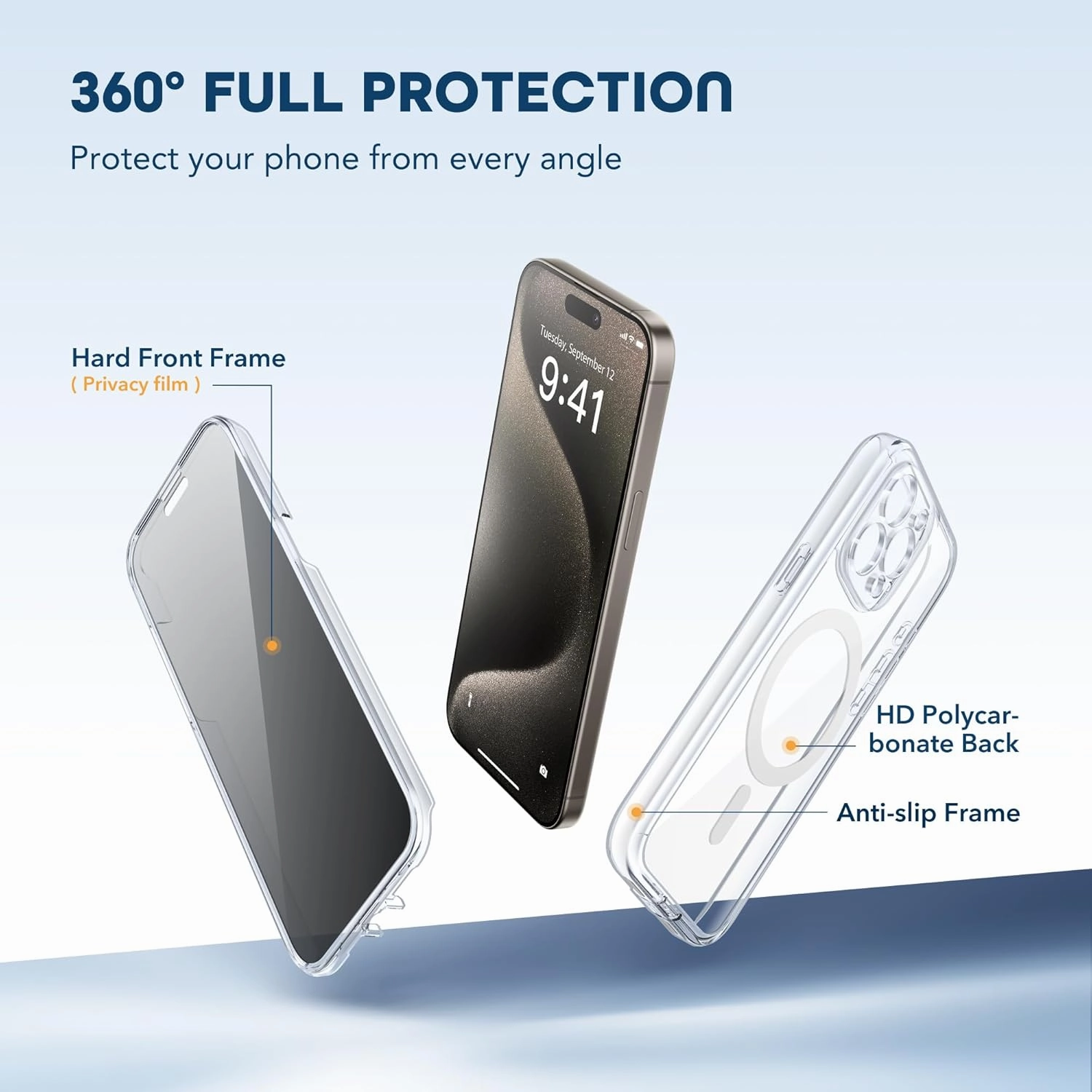 Magnetic for iPhone 15 Pro Max Case, Compatible with MagSafe, Built-in Privacy Screen Protector and Camera Protection, Anti Spy Full Body Dustproof Shockproof Hard Phone Case 6.7", Clear