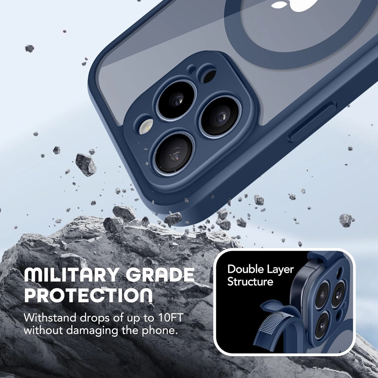 Magnetic for iPhone 15 Pro Max Case, Compatible with MagSafe, Built-in Privacy Screen Protector and Camera Protection, Anti Spy Full Body Dustproof Shockproof Hard Phone Case 6.7", Dark Blue