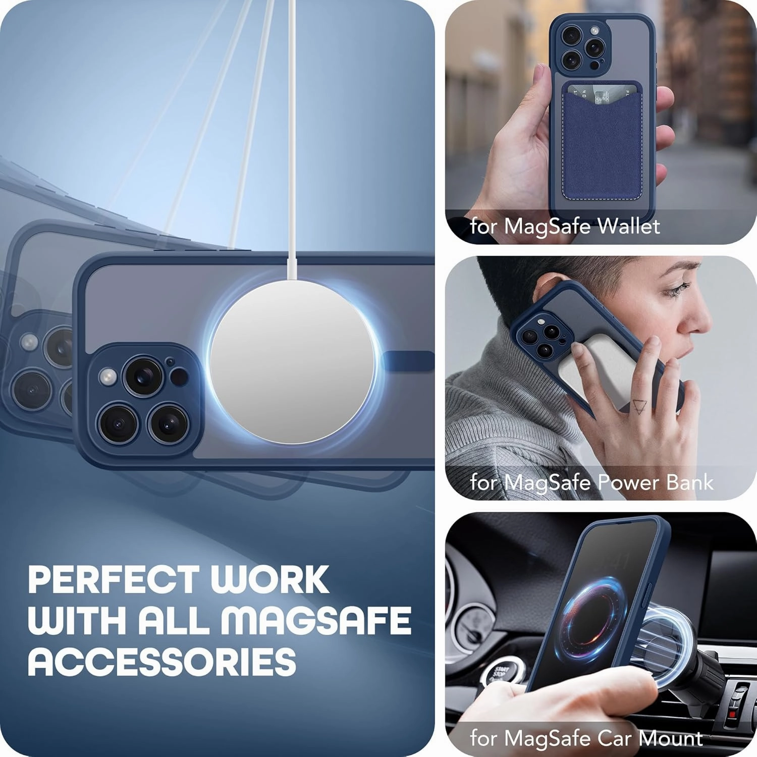 Magnetic for iPhone 15 Pro Max Case, Compatible with MagSafe, Built-in Privacy Screen Protector and Camera Protection, Anti Spy Full Body Dustproof Shockproof Hard Phone Case 6.7", Dark Blue
