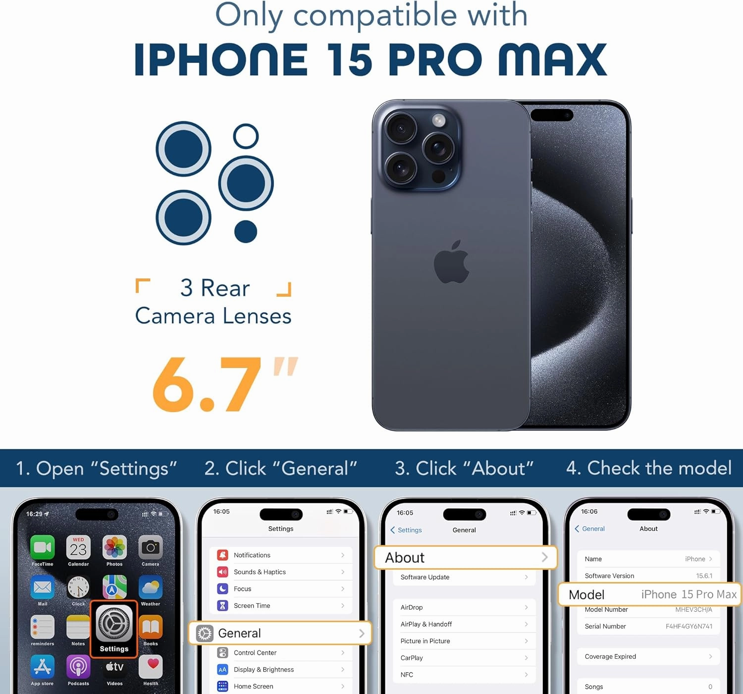 Magnetic for iPhone 15 Pro Max Case, Compatible with MagSafe, Built-in Privacy Screen Protector and Camera Protection, Anti Spy Full Body Dustproof Shockproof Hard Phone Case 6.7", Dark Blue