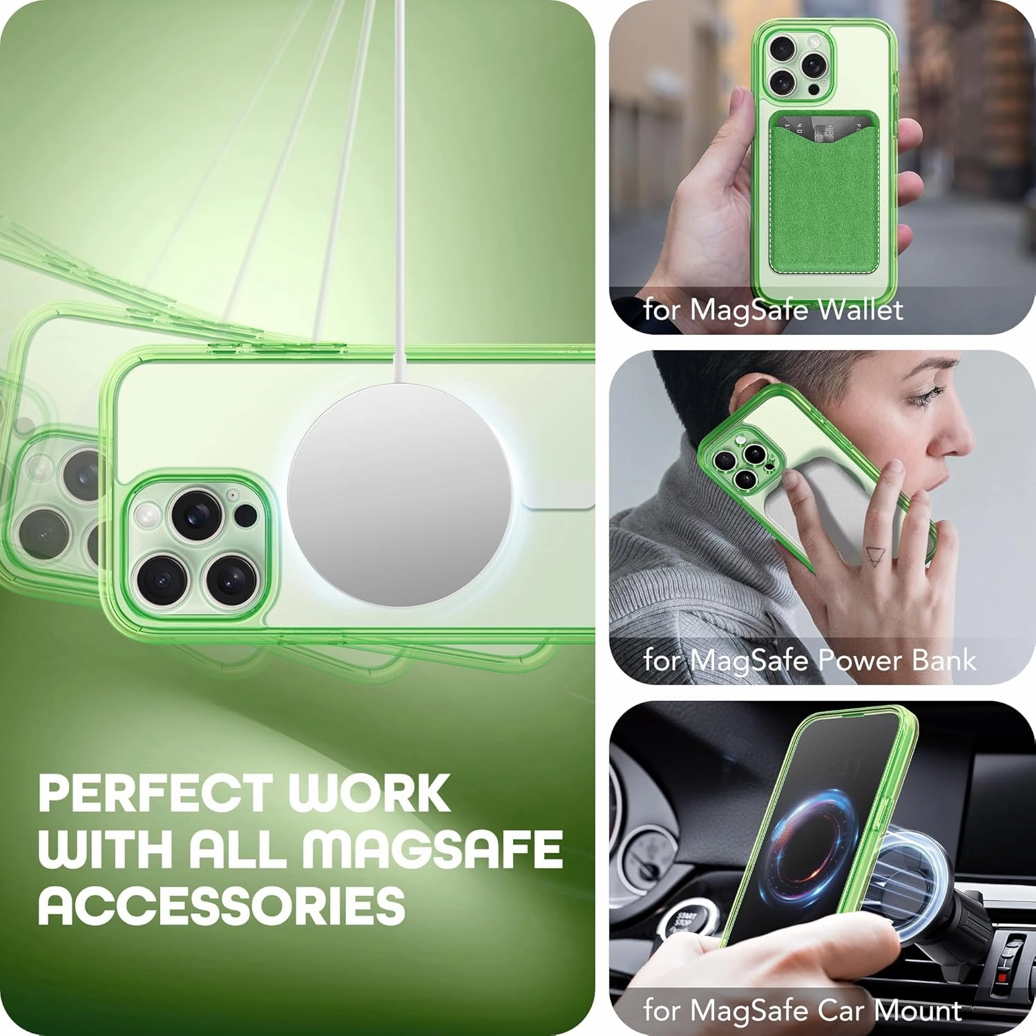 Magnetic for iPhone 15 Pro Max Case, Compatible with MagSafe, Built-in Privacy Screen Protector and Camera Protection, Anti Spy Full Body Dustproof Shockproof Hard Phone Case 6.7",Bright Green