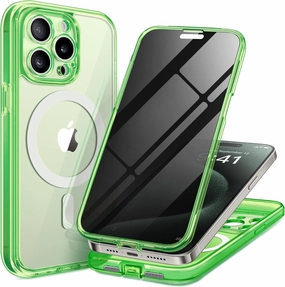 Magnetic for iPhone 15 Pro Max Case, Compatible with MagSafe, Built-in Privacy Screen Protector and Camera Protection, Anti Spy Full Body Dustproof Shockproof Hard Phone Case 6.7",Bright Green