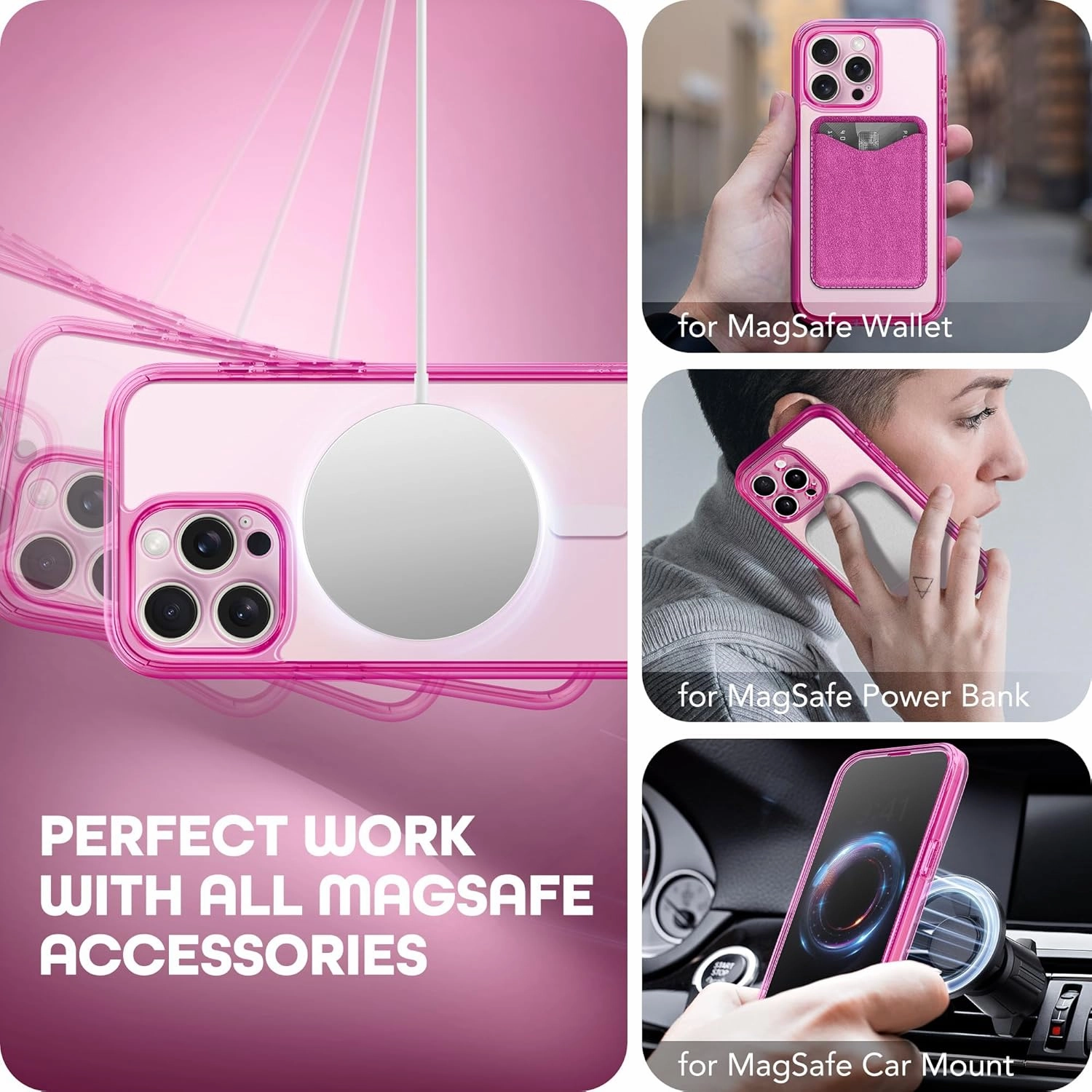 Magnetic for iPhone 15 Pro Max Case, Compatible with MagSafe, Built-in Privacy Screen Protector and Camera Protection, Anti Spy Full Body Dustproof Shockproof Hard Phone Case 6.7",Bright Pink
