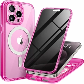 Magnetic for iPhone 15 Pro Max Case, Compatible with MagSafe, Built-in Privacy Screen Protector and Camera Protection, Anti Spy Full Body Dustproof Shockproof Hard Phone Case 6.7",Bright Pink