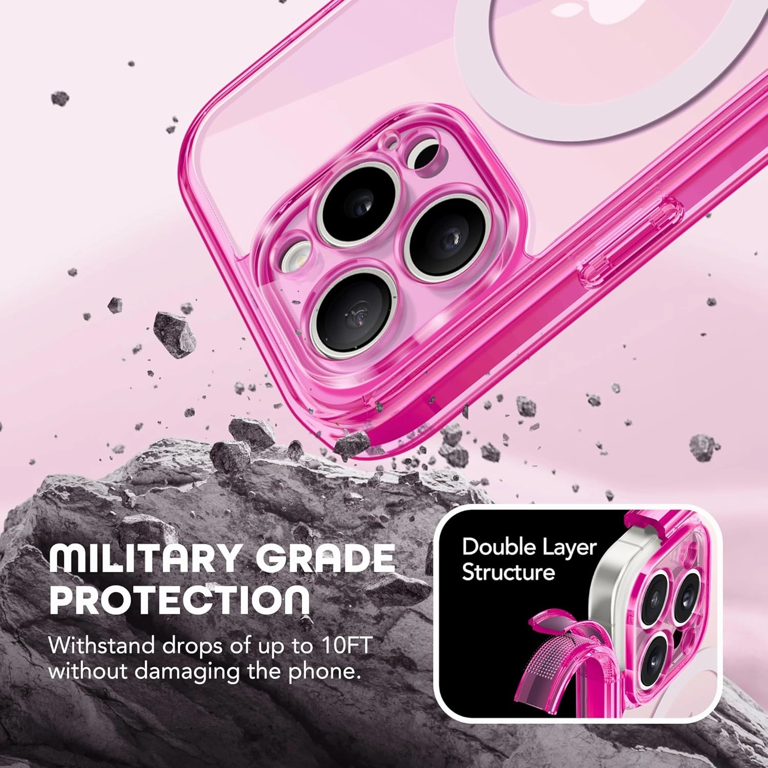 Magnetic for iPhone 15 Pro Max Case, Compatible with MagSafe, Built-in Privacy Screen Protector and Camera Protection, Anti Spy Full Body Dustproof Shockproof Hard Phone Case 6.7",Bright Pink