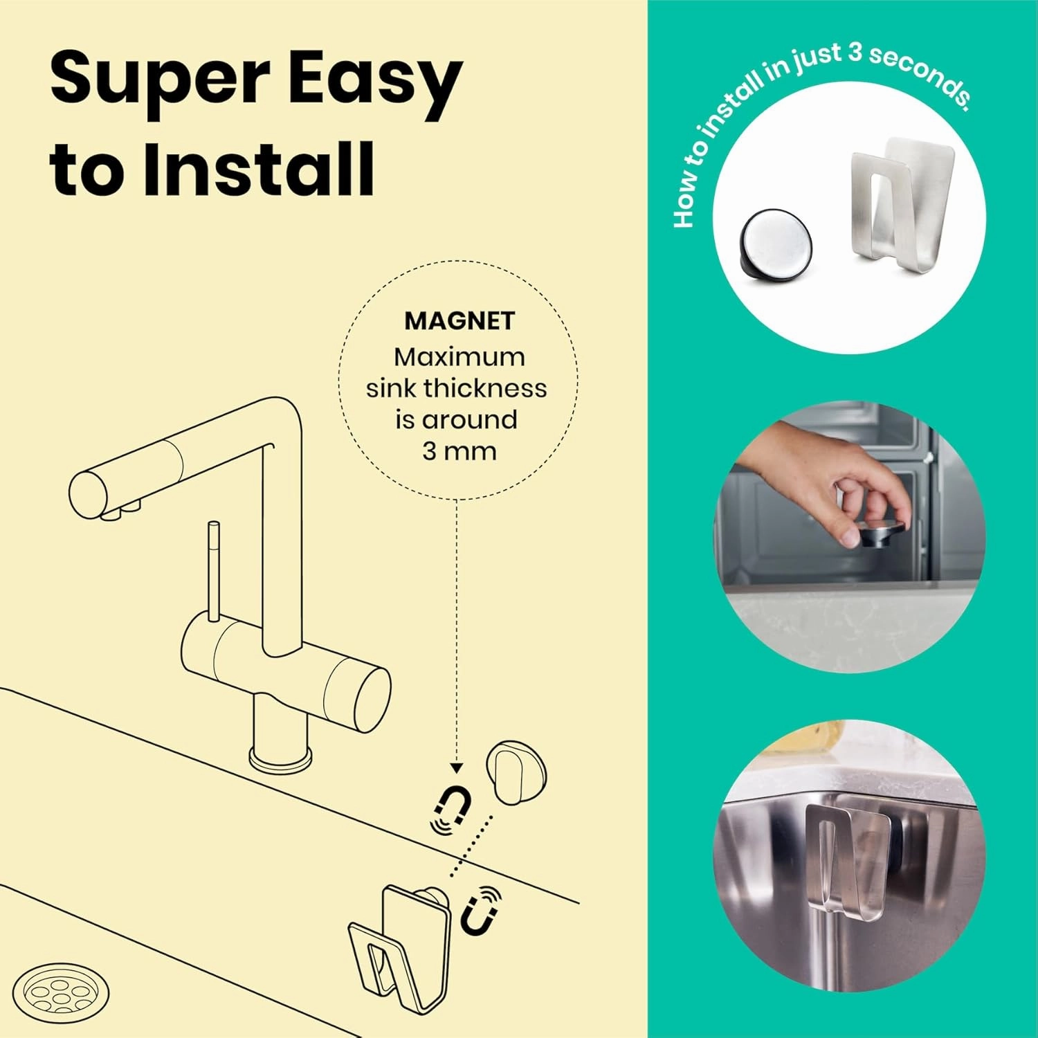 Magnetic Sponge Holder - Kitchen Sink Organizer - Ideal for Kitchen Organization & Accessories - Sink Sponge Holder (Biocomposite)