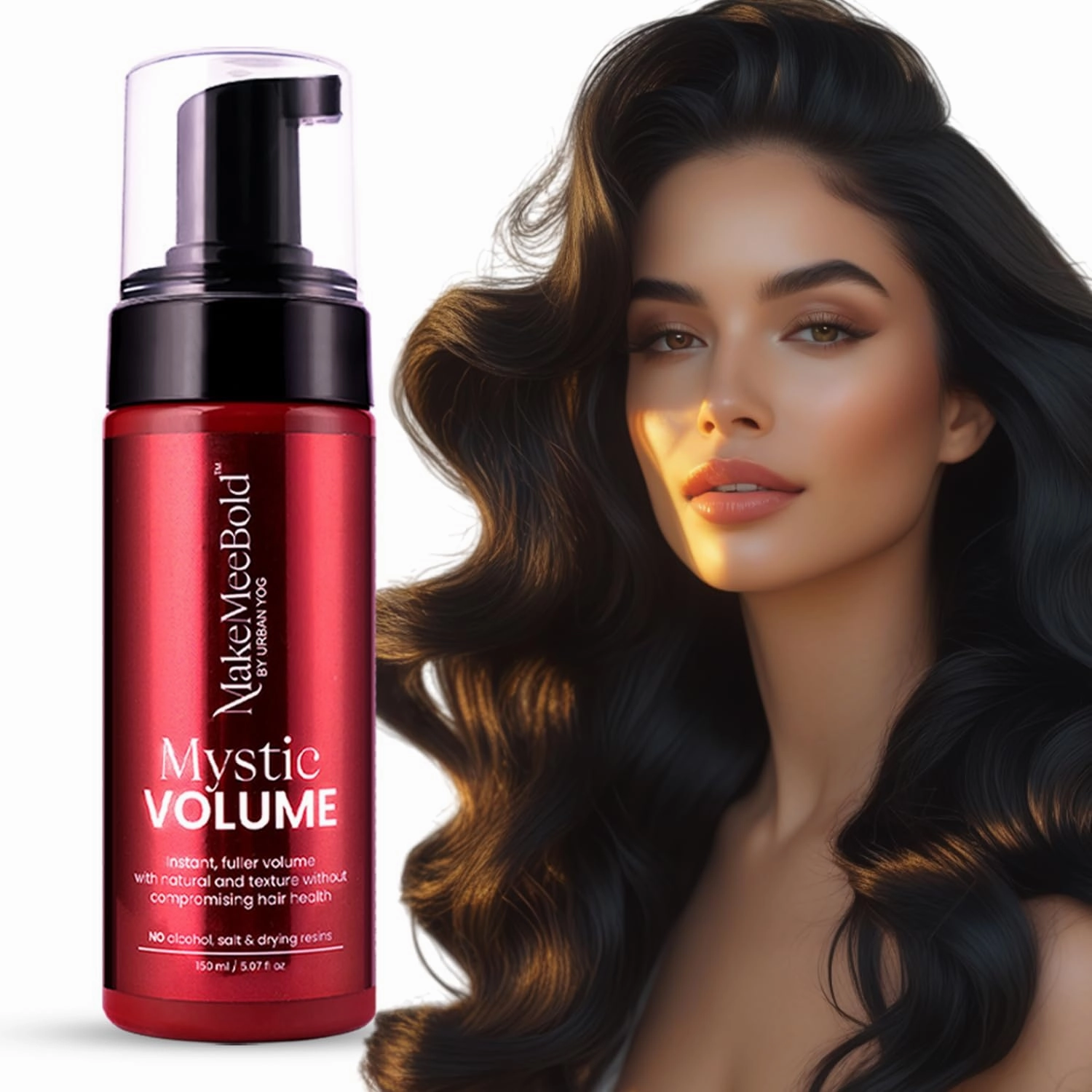 MakeMeeBold Mystic Volume (150 ml) | Hair Styling Foam | Volumizer for Fine Hair | Adds Bounce & Shine | Paraben-Free, Sulphate-Free, Vegan