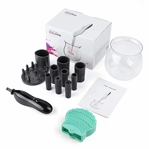 Makeup Brush Cleaner and Dryer, LARMHOI Electric Makeup Brush Cleaning Tool with 8 Size Rubber Collars, Portable Cleaning Mat, Deep Cosmetic Brush Spinner for Makeup Brush, Beauty, Women Gifts