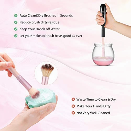 Makeup Brush Cleaner and Dryer, LARMHOI Electric Makeup Brush Cleaning Tool with 8 Size Rubber Collars, Portable Cleaning Mat, Deep Cosmetic Brush Spinner for Makeup Brush, Beauty, Women Gifts