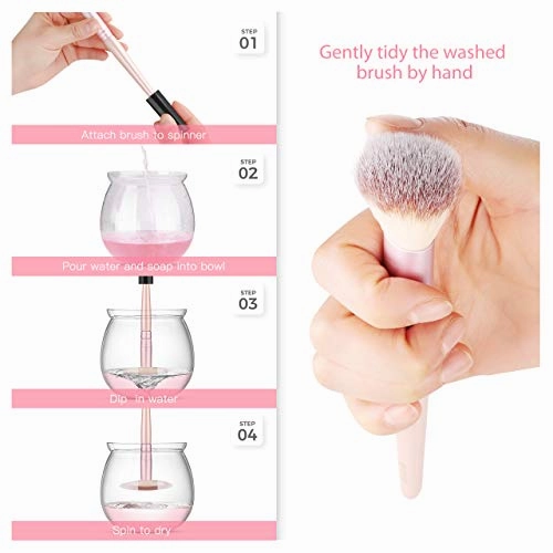 Makeup Brush Cleaner and Dryer, LARMHOI Electric Makeup Brush Cleaning Tool with 8 Size Rubber Collars, Portable Cleaning Mat, Deep Cosmetic Brush Spinner for Makeup Brush, Beauty, Women Gifts
