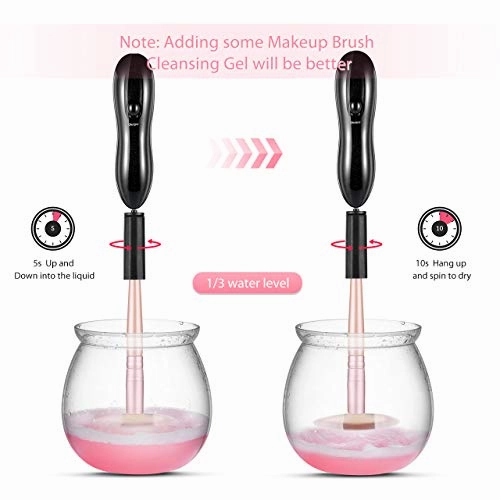 Makeup Brush Cleaner and Dryer, LARMHOI Electric Makeup Brush Cleaning Tool with 8 Size Rubber Collars, Portable Cleaning Mat, Deep Cosmetic Brush Spinner for Makeup Brush, Beauty, Women Gifts