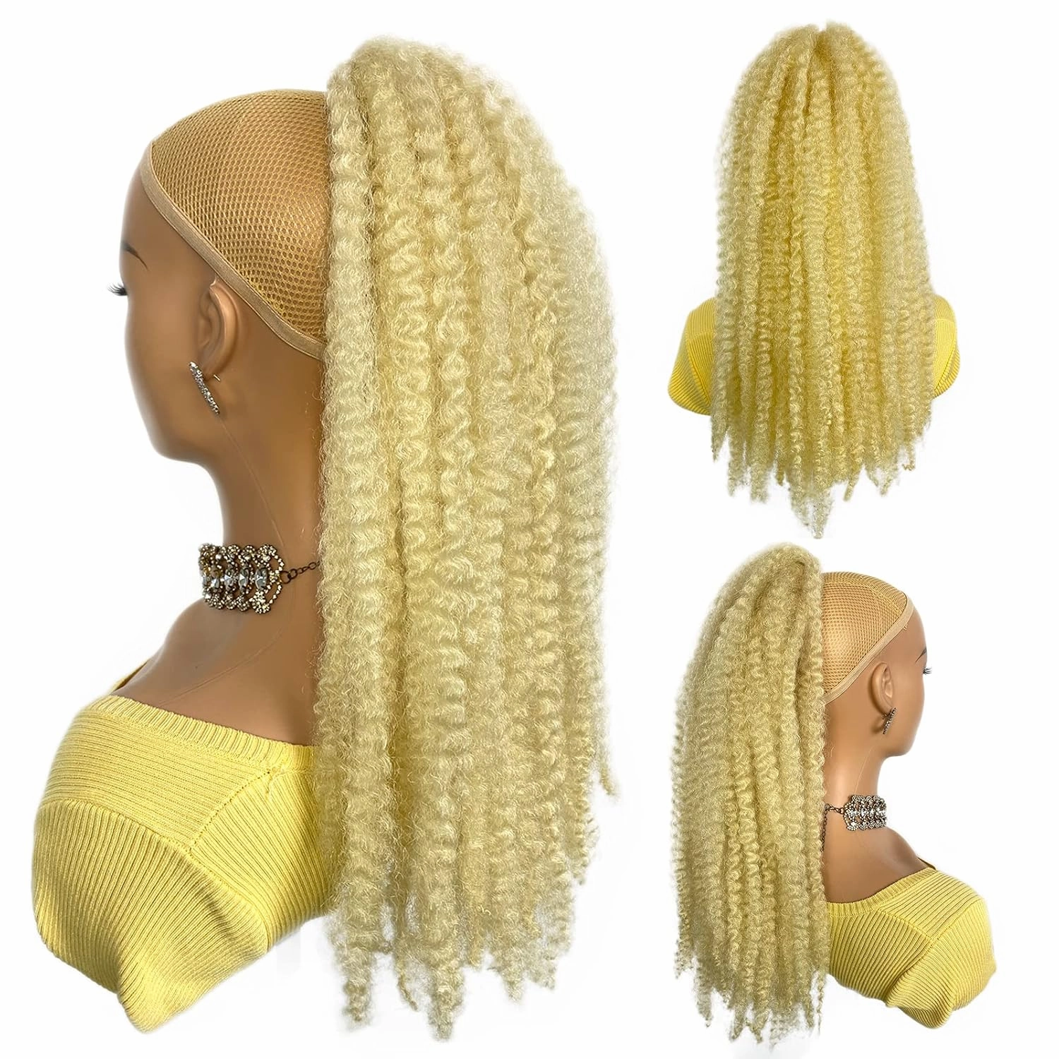 Marley Drawstring 18-inch Blonde Synthetic Braiding Hair Afro Kinky Ponytail for Black Women Quick Wrap Pony Jamaican Twisted Braids Hair Extension(613#, 18")