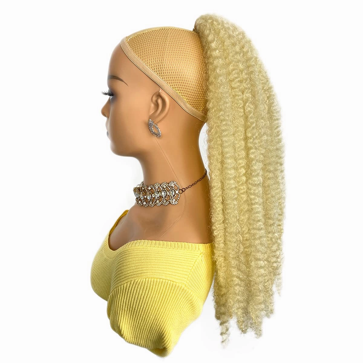 Marley Drawstring 18-inch Blonde Synthetic Braiding Hair Afro Kinky Ponytail for Black Women Quick Wrap Pony Jamaican Twisted Braids Hair Extension(613#, 18")