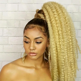 Marley Drawstring 18-inch Blonde Synthetic Braiding Hair Afro Kinky Ponytail for Black Women Quick Wrap Pony Jamaican Twisted Braids Hair Extension(613#, 18")