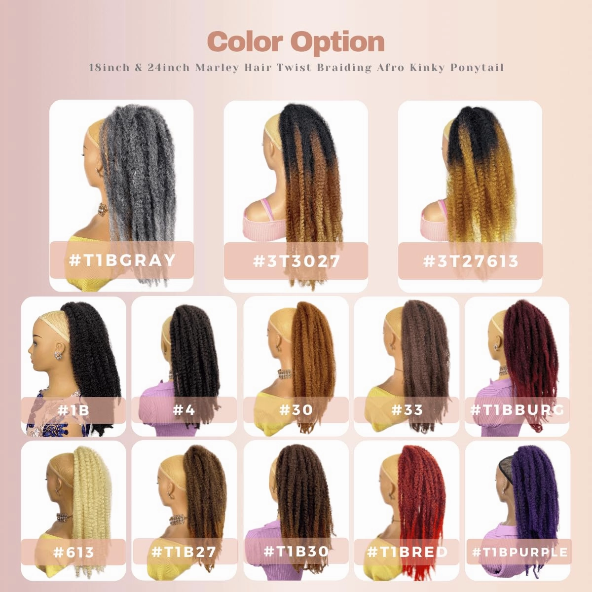 Marley Drawstring 18-inch Blonde Synthetic Braiding Hair Afro Kinky Ponytail for Black Women Quick Wrap Pony Jamaican Twisted Braids Hair Extension(613#, 18")
