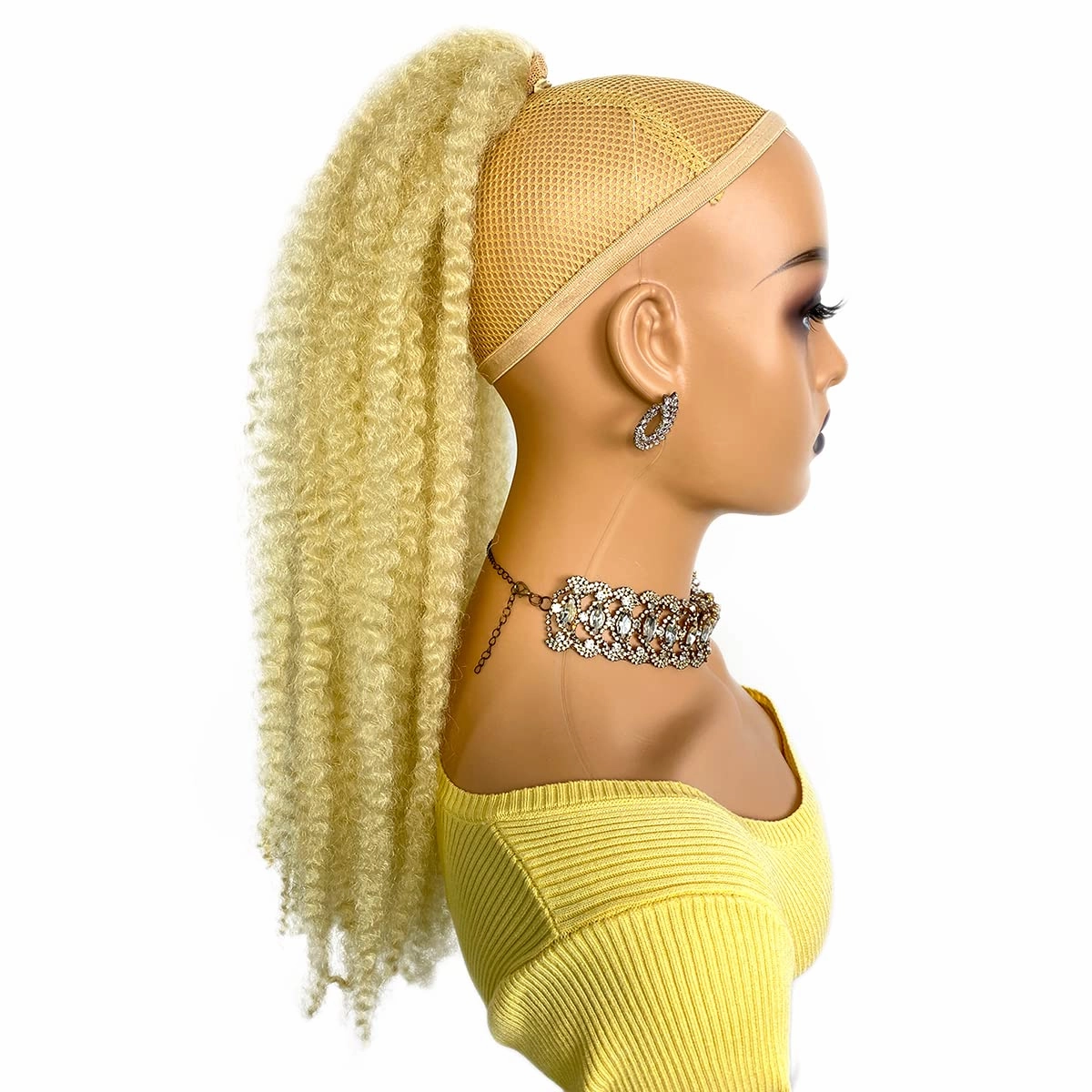 Marley Drawstring 18-inch Blonde Synthetic Braiding Hair Afro Kinky Ponytail for Black Women Quick Wrap Pony Jamaican Twisted Braids Hair Extension(613#, 18")
