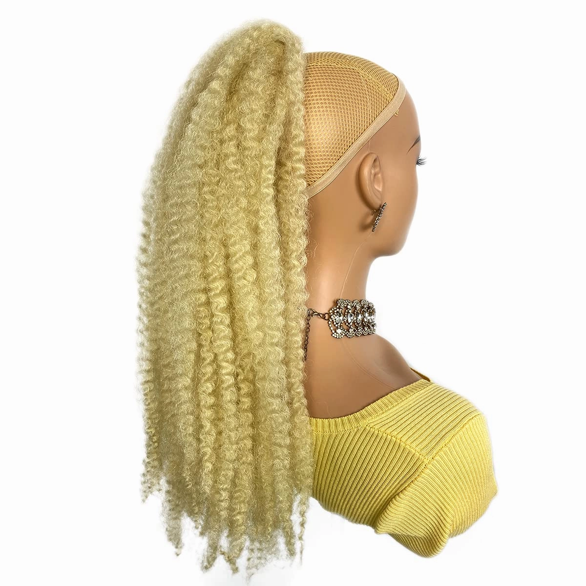 Marley Drawstring 18-inch Blonde Synthetic Braiding Hair Afro Kinky Ponytail for Black Women Quick Wrap Pony Jamaican Twisted Braids Hair Extension(613#, 18")
