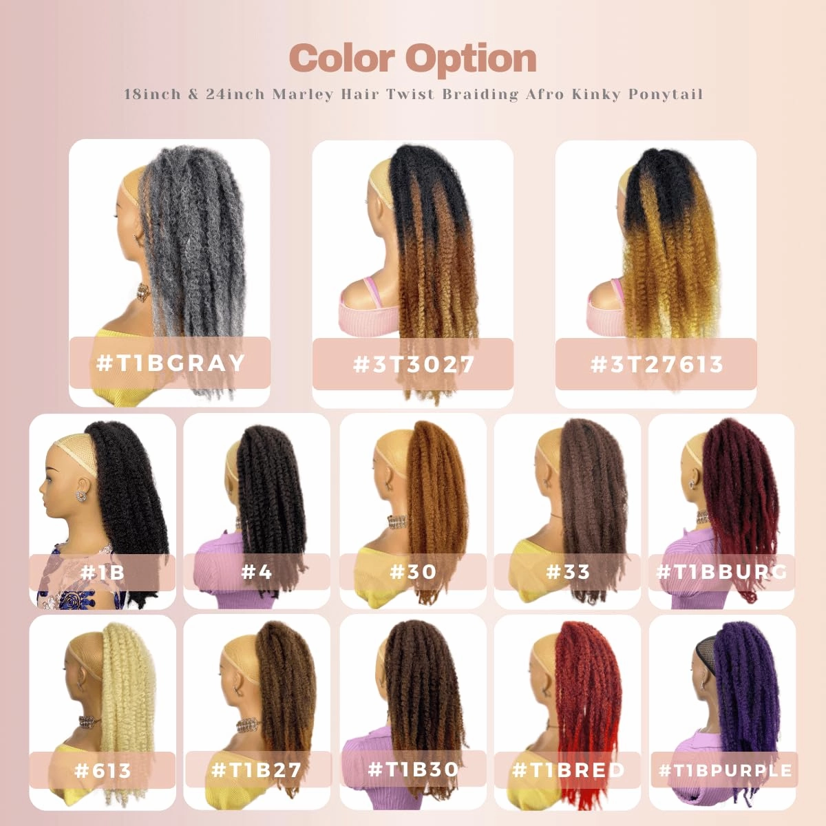 Marley Hair Ponytail Drawstring 18-inch Dark Brown Color Synthetic Braiding Hair Afro Kinky Ponytail for Women Quick Wrap Pony Jamaican Twist Hair Ponytail Extension(33#, 18")