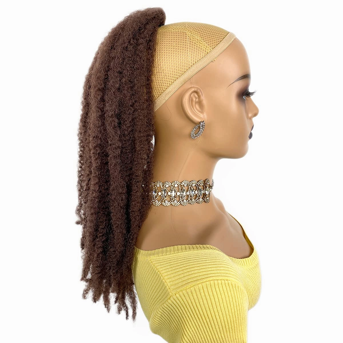 Marley Hair Ponytail Drawstring 18-inch Dark Brown Color Synthetic Braiding Hair Afro Kinky Ponytail for Women Quick Wrap Pony Jamaican Twist Hair Ponytail Extension(33#, 18")