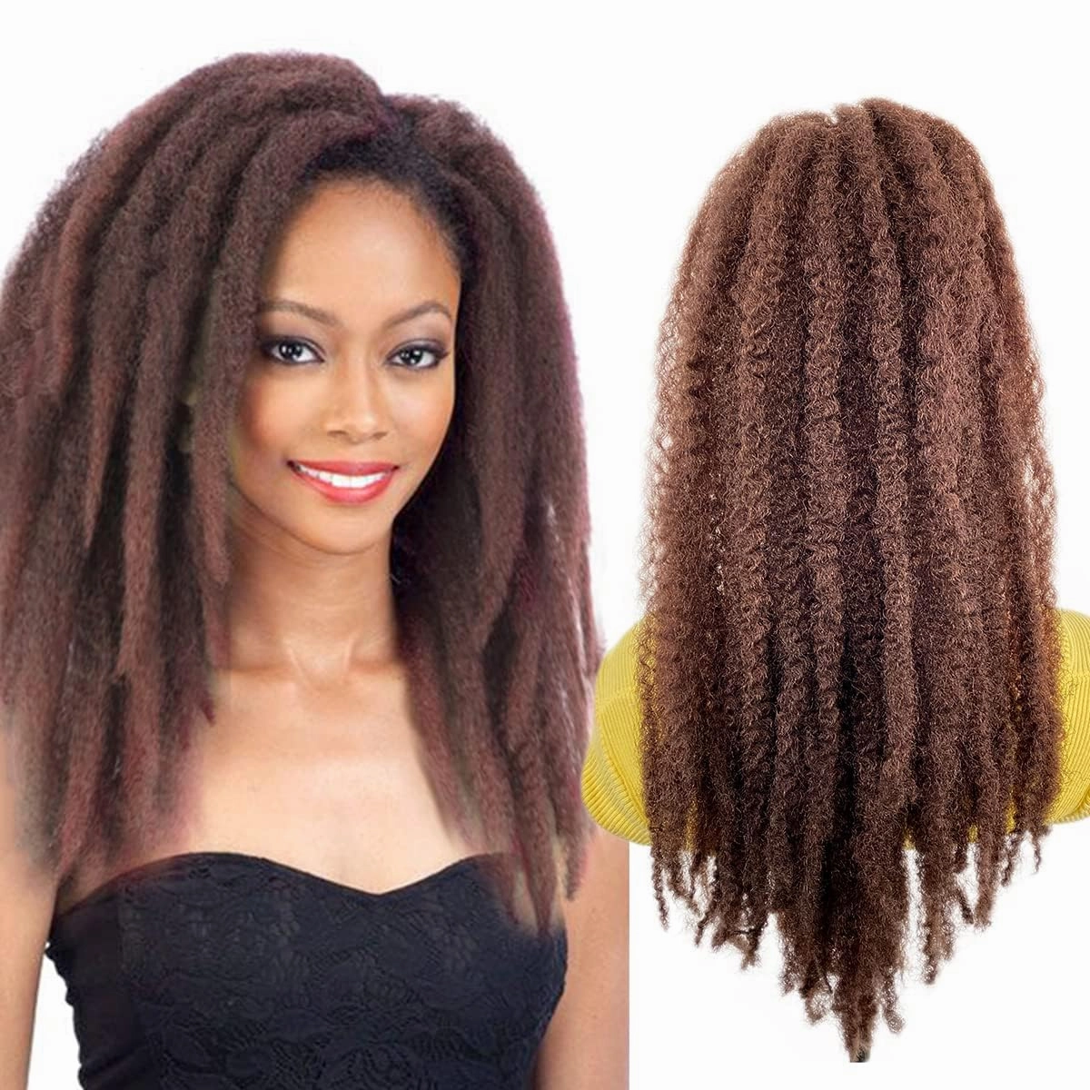 Marley Hair Ponytail Drawstring 18-inch Dark Brown Color Synthetic Braiding Hair Afro Kinky Ponytail for Women Quick Wrap Pony Jamaican Twist Hair Ponytail Extension(33#, 18")