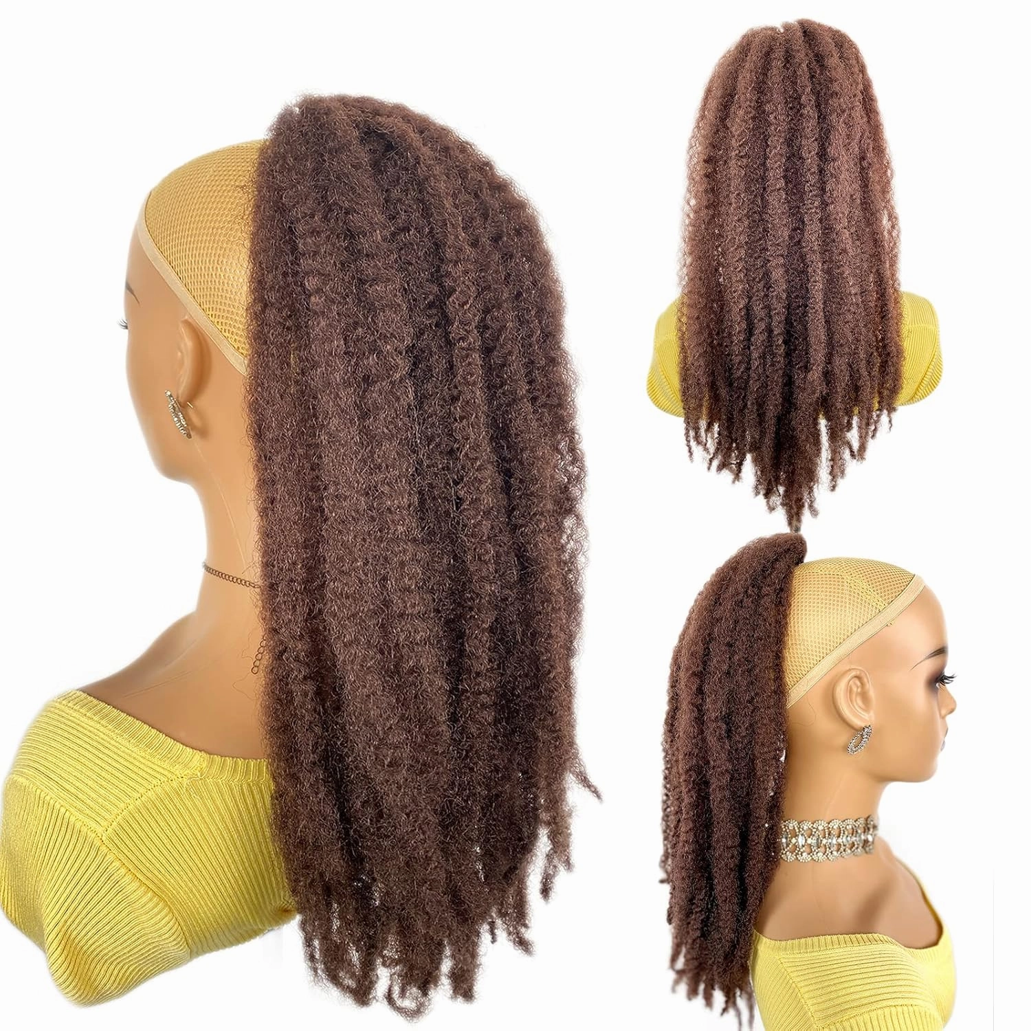 Marley Hair Ponytail Drawstring 18-inch Dark Brown Color Synthetic Braiding Hair Afro Kinky Ponytail for Women Quick Wrap Pony Jamaican Twist Hair Ponytail Extension(33#, 18")