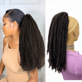Marley Hair Ponytail Drawstring 18-inch Dark Brown Synthetic Braiding Hair Afro Kinky Ponytail for Black Women Quick Wrap Pony Jamaican Twist Hair Ponytail Extension(4#, 18”)