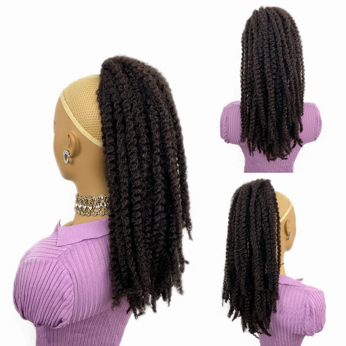 Marley Hair Ponytail Drawstring 18-inch Dark Brown Synthetic Braiding Hair Afro Kinky Ponytail for Black Women Quick Wrap Pony Jamaican Twist Hair Ponytail Extension(4#, 18”)